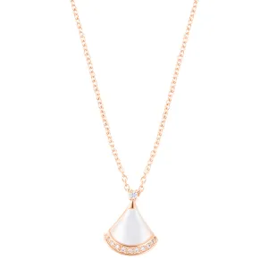 14k Rose Gold Plated Mother of Pearl CZ Leaf Pendant Necklace