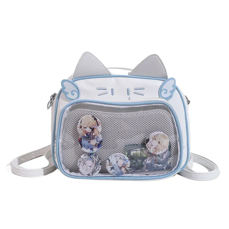 Amozae-Y2K Ita Bag Cat PU Backpack â€?Foldable, Adjustable Strap, Secure Zipper, Preppy Style Cute Schoolbag