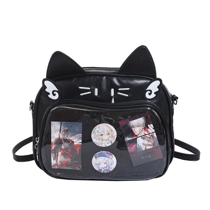 Amozae-Y2K Ita Bag Cat PU Backpack â€?Foldable, Adjustable Strap, Secure Zipper, Preppy Style Cute Schoolbag