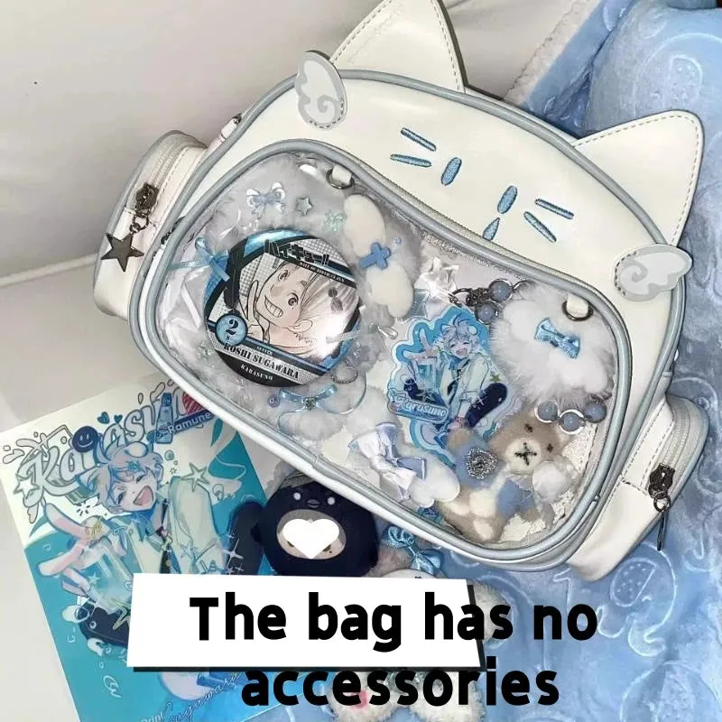 Amozae-Y2K Ita Bag Cat PU Backpack â€?Foldable, Adjustable Strap, Secure Zipper, Preppy Style Cute Schoolbag