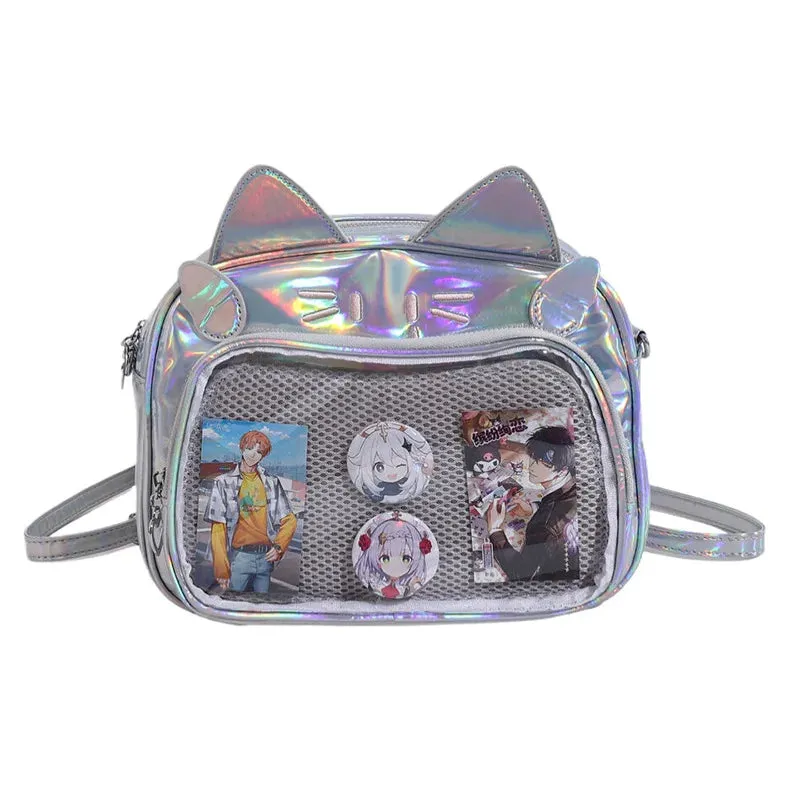 Amozae-Y2K Ita Bag Cat PU Backpack â€?Foldable, Adjustable Strap, Secure Zipper, Preppy Style Cute Schoolbag