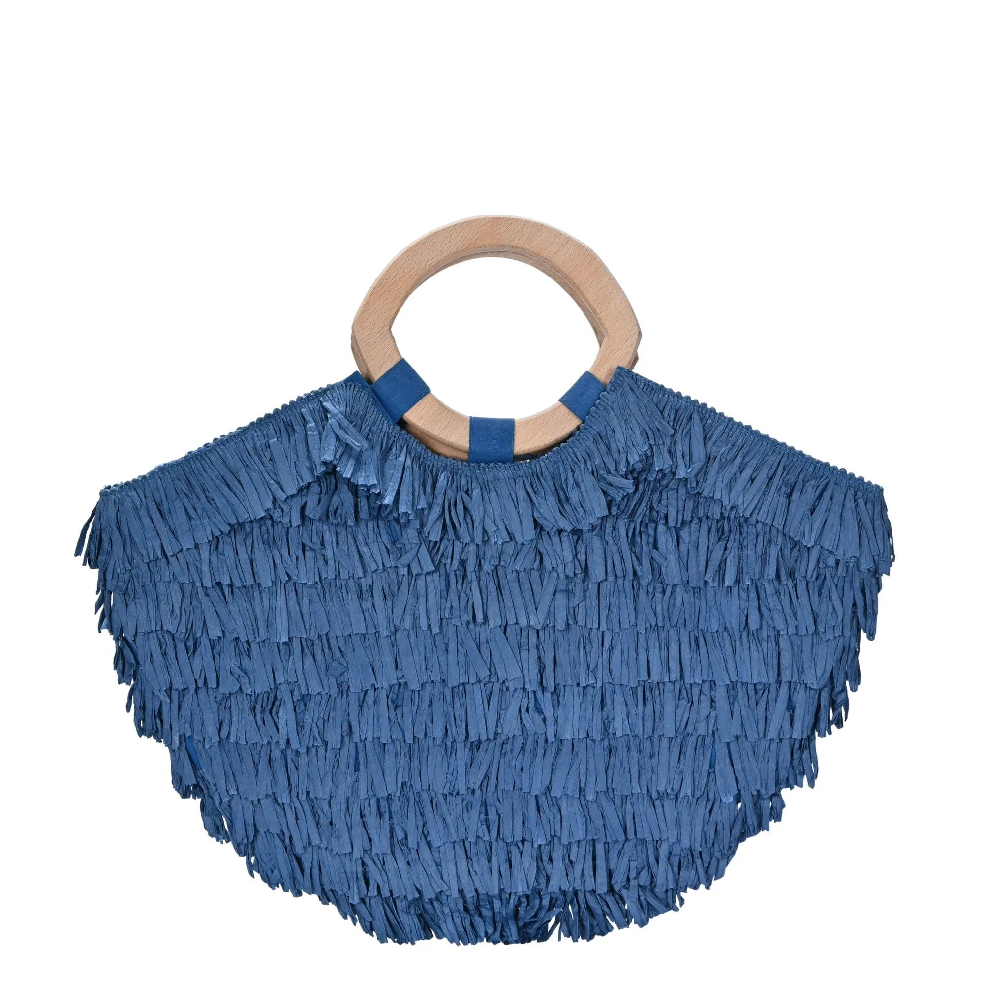 BGAIN277 Donna Raffia Ruffle Tote Bag With Wooden Handles