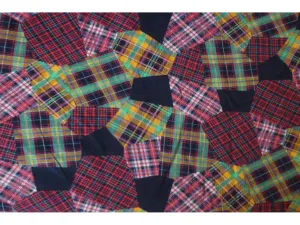 CLEARANCE: Patchwork Patterned Tartan printed Needlecord Fabric - Navy & Red Pattern