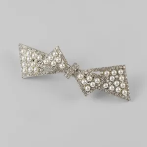 Crystal and Pearl Bow Barrette