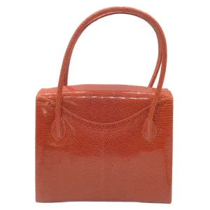 Darby Scott Dark Orange Lizard Skin Leather Thompson Tote Handbag