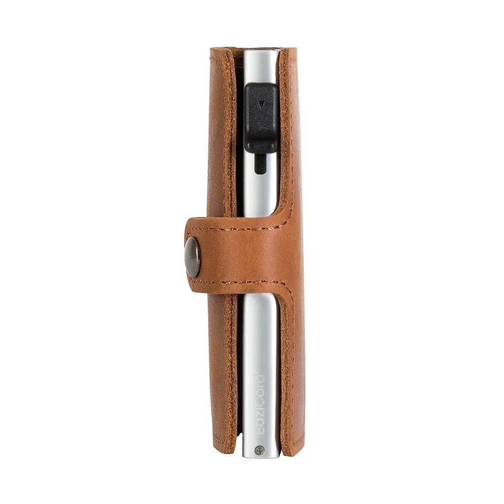 EaziCard Genuine Leather Saddle RFID Wallet | Brown/Silver