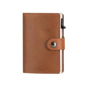 EaziCard Genuine Leather Saddle RFID Wallet | Brown/Silver