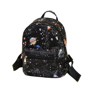 Fashion Star Universe Space Printing Backpack Black School Bags For Teenage Girls Small Backpack Women Leather Mochila Escolar