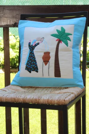 Handmade Patchwork Cushion Cover - Woman Pouring Water