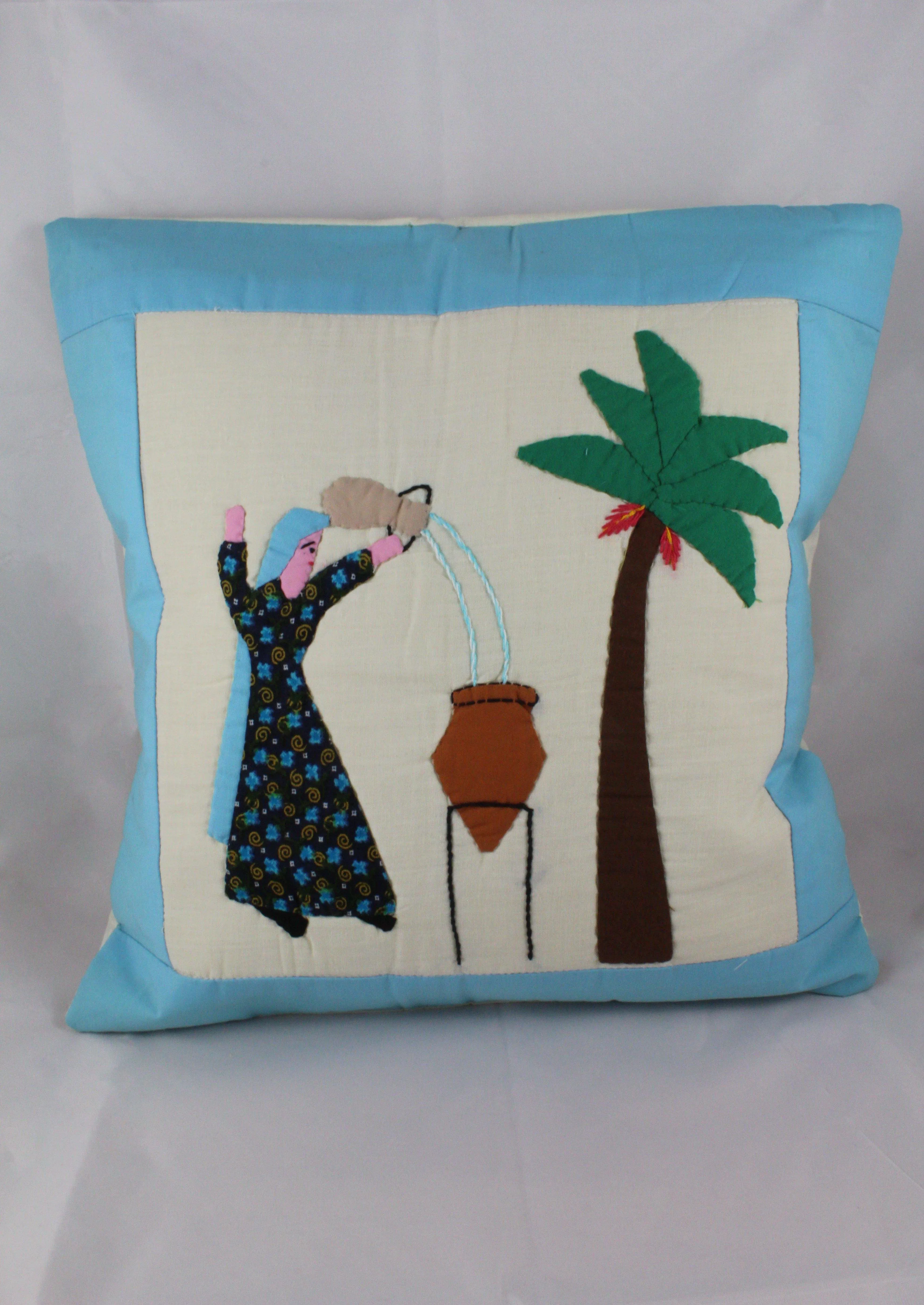 Handmade Patchwork Cushion Cover - Woman Pouring Water