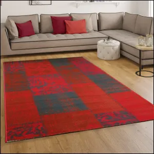 Isfahan Distressed/Vintage Patchwork Rug, Polypropylene, Red, 120 x 170 cm