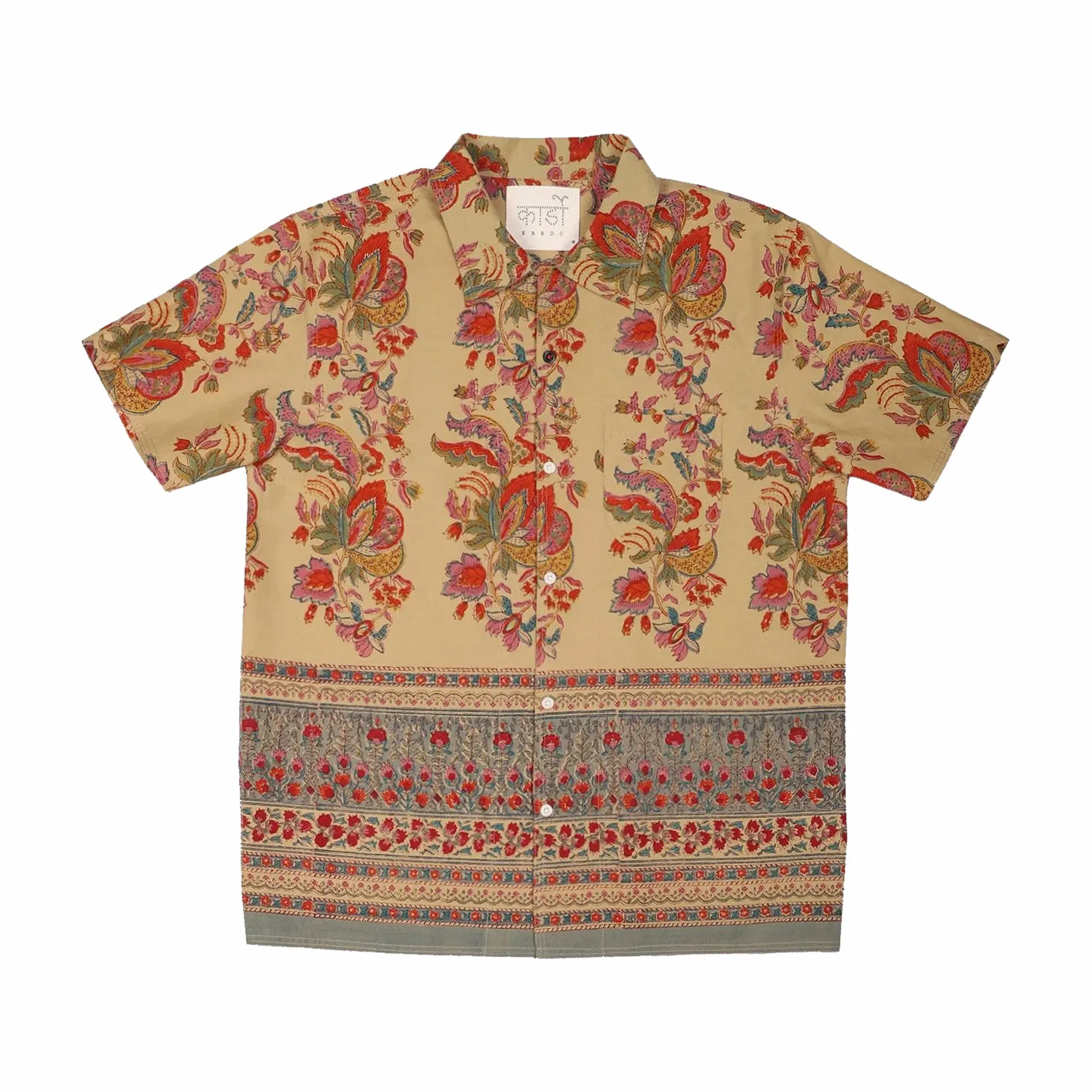 Kardo Chintan Boxy Fit Open Collar S/S Shirt (Tan/Multi)