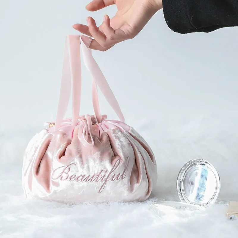 Large capacity portable drawstring cosmetic bag