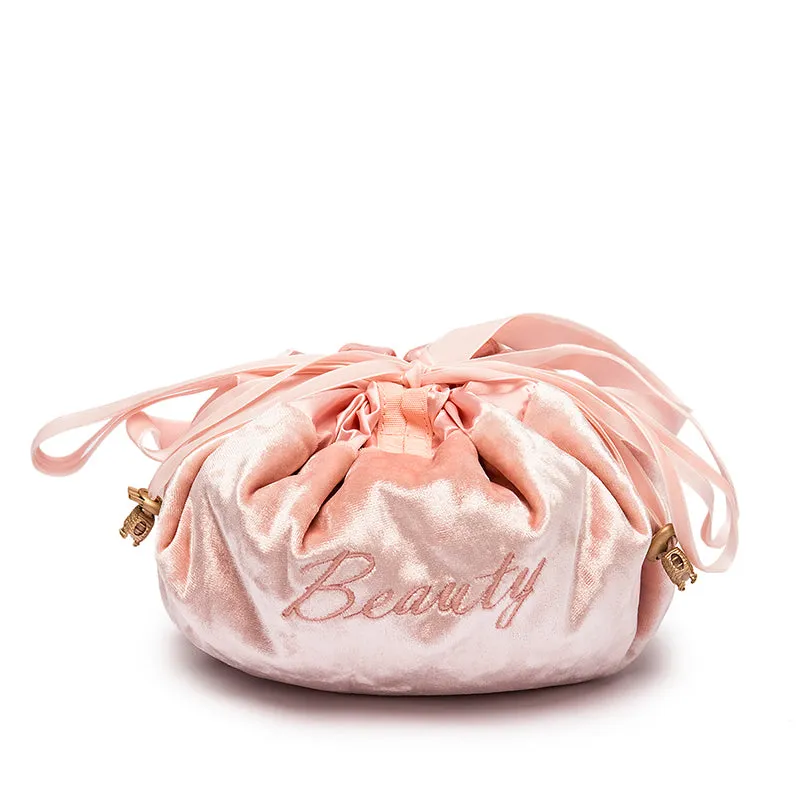 Large capacity portable drawstring cosmetic bag