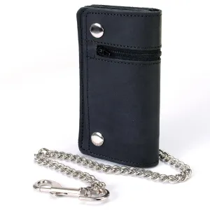 Milwaukee Leather MLW7890 Men's 6" Leather Bi-Fold Biker Wallet w/ Anti-Theft Stainless Steel Chain and Zipper Pocket