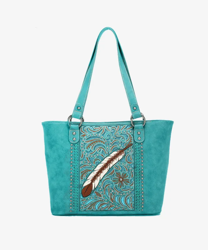 Montana West Embroidered Feather Concealed Carry Tote