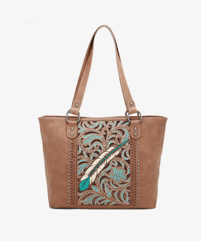 Montana West Embroidered Feather Concealed Carry Tote