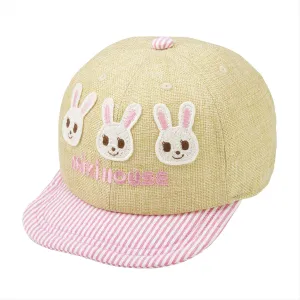 Pink Candy Striped Faux Straw Cap (UV Protection)