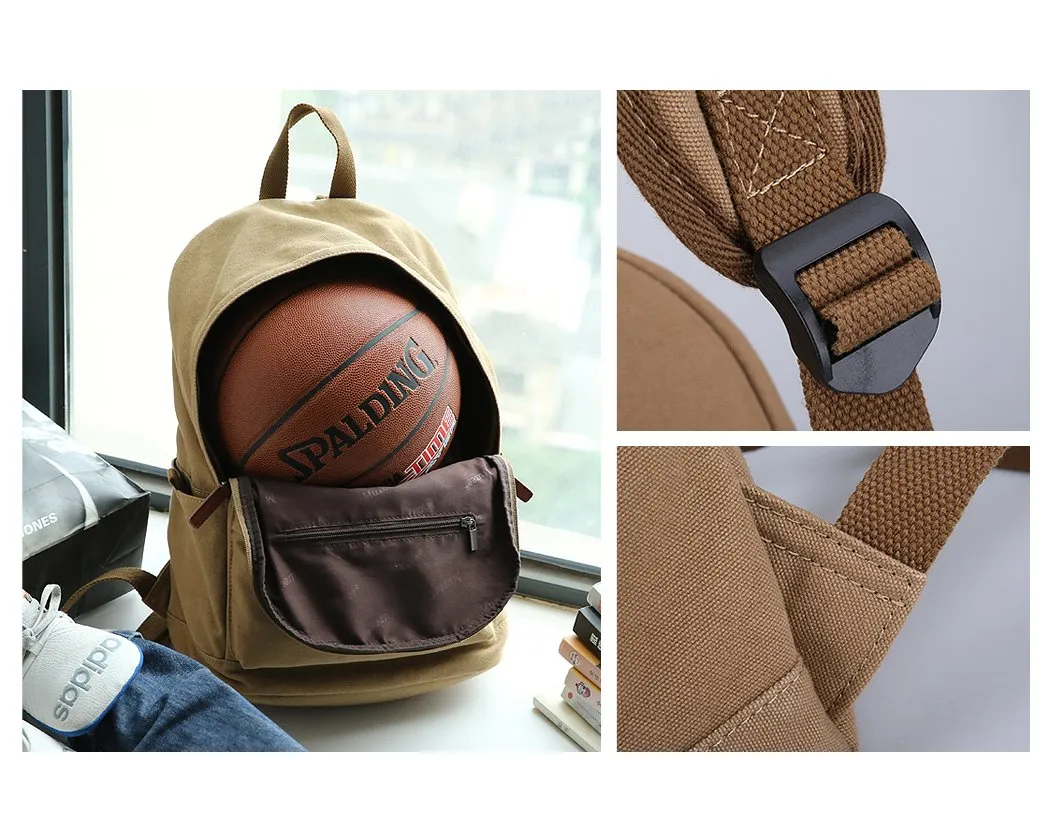 Plain Color Water Resistant Canvas Backpack with USB port - Khaki