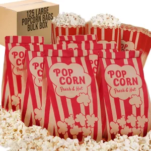 Popcorn Bags 2oz Bulk Pack of 125 pcs Large Brown & Red Individual Pop Corn Bags