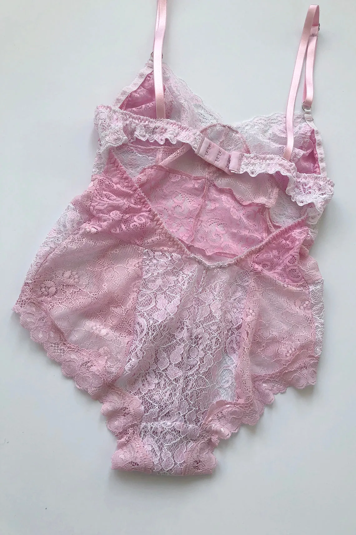 READY TO SHIP Entwine Patchwork Lace Bodysuit in Pink (1L/1XL)