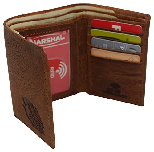 RFID45NUTN Real Leather Men's RFID Blocking Trifold Wallet with Outside ID Window Logo Gift Wallets for Men