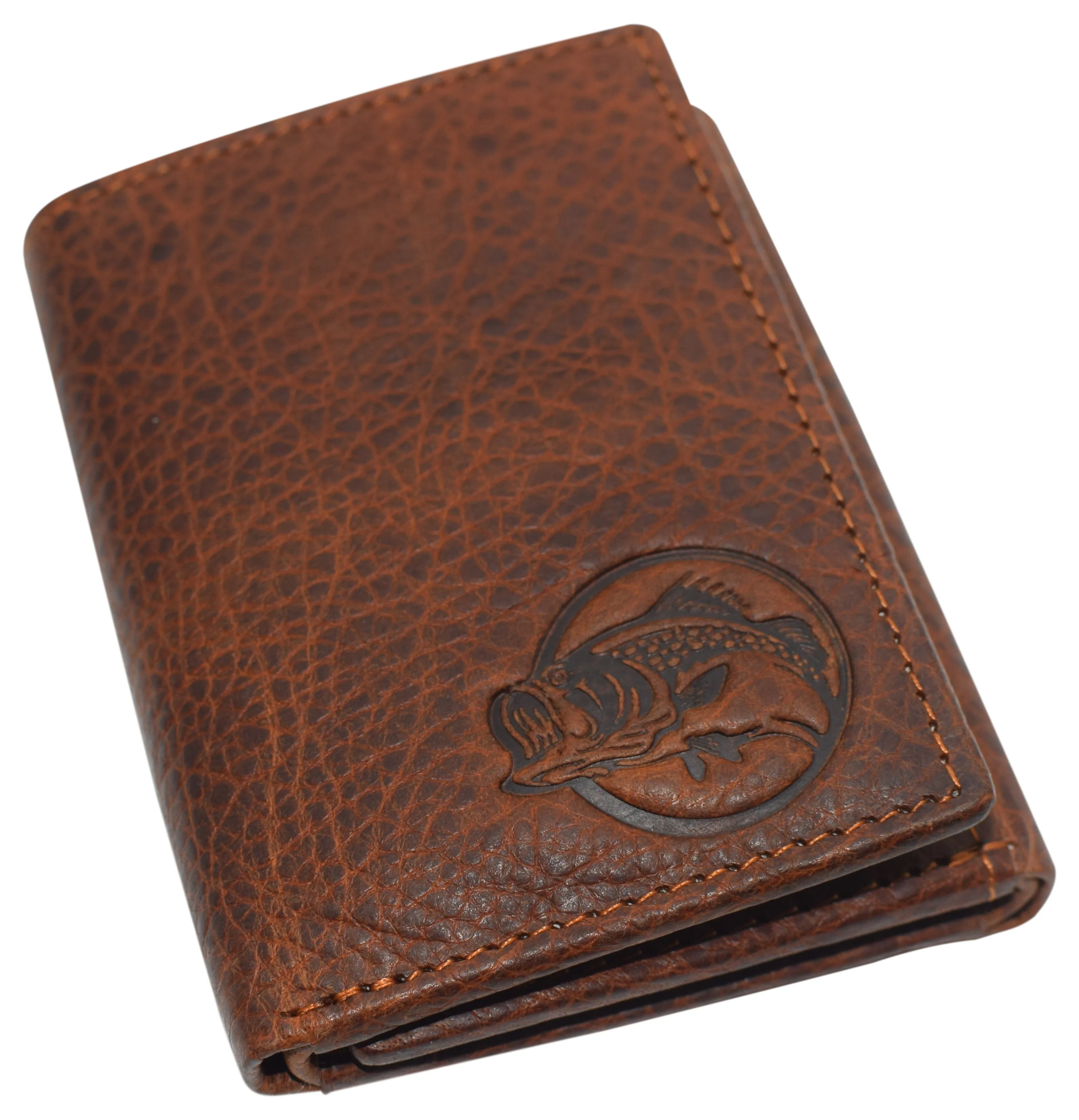 RFID45NUTN Real Leather Men's RFID Blocking Trifold Wallet with Outside ID Window Logo Gift Wallets for Men