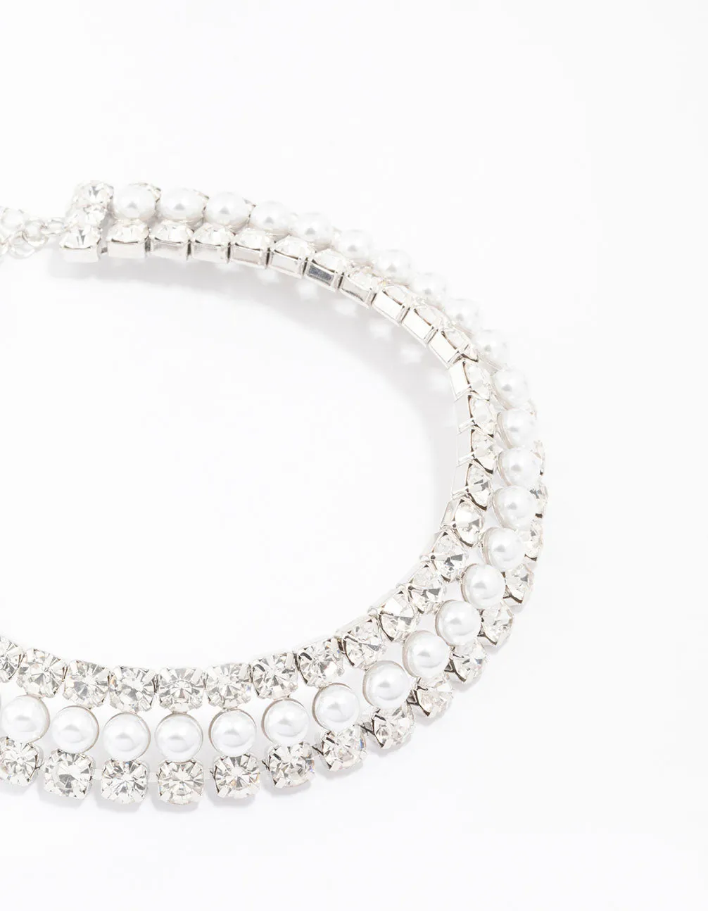 Rhodium Diamante & Pearl Necklace