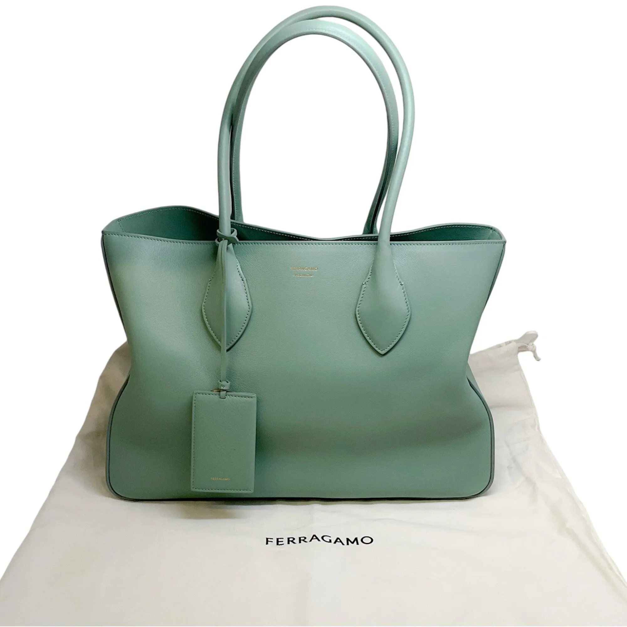 Salvatore Ferragamo Light Sage Leather Tote