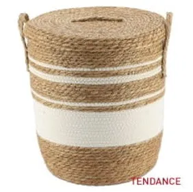 Straw And Cotton Storage Baskets - Natural/White - Various Sizes