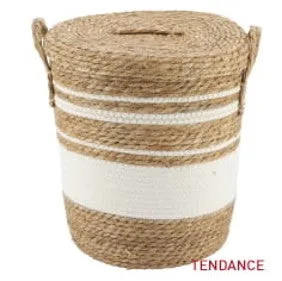 Straw And Cotton Storage Baskets - Natural/White - Various Sizes