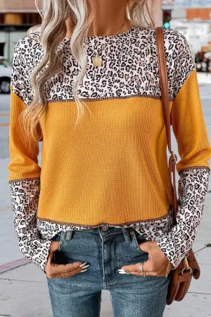 Vibrant Orange Leopard Print Waffle Knit Top